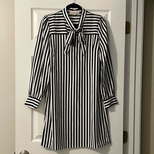 NWOT Loft Black and White Striped Dress with Bow
